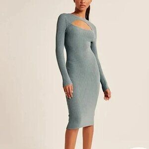 Abercrombie & Fitch Bodycon Ribbed Sweater Cut Out Midi Dress in Teal Size SP